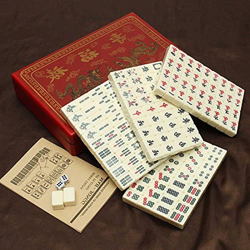 kindly Mahjong Retro portátil, 144 Juguetes de Mahjong, con Caja de Cuero portátil Antigua, Utilizada para Viajes y Juegos Familiares, originada en China, 8.5 x 5.7 x 1.6 Pulgadas