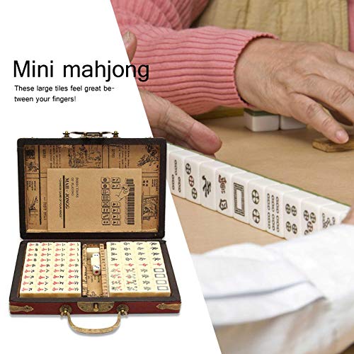 kindly Mahjong Retro portátil, 144 Juguetes de Mahjong, con Caja de Cuero portátil Antigua, Utilizada para Viajes y Juegos Familiares, originada en China, 8.5 x 5.7 x 1.6 Pulgadas