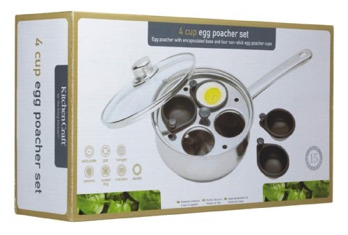 Kitchen Craft 4 Egg Poacher Pan in Gift Box, Non Stick and Induction Safe, Stainless Steel, 20.5 cm