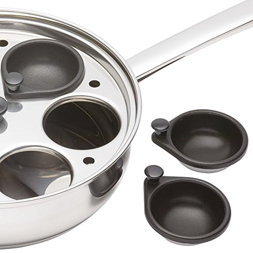 Kitchen Craft 4 Egg Poacher Pan in Gift Box, Non Stick and Induction Safe, Stainless Steel, 20.5 cm