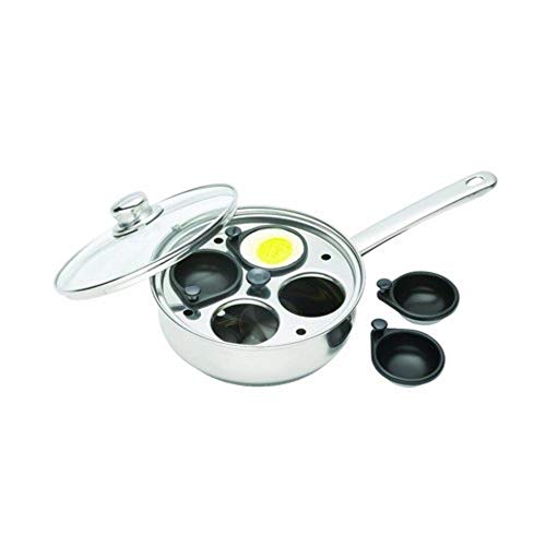 Kitchen Craft 4 Egg Poacher Pan in Gift Box, Non Stick and Induction Safe, Stainless Steel, 20.5 cm