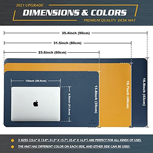 Knodel Alfombrilla de Escritorio, Tapete Escritoriode de Oficina, Alfombrilla de Escritorio Hecho de Cuero PU, Alfombrilla del Escritorio del Ordenador portátil, Doble Cara (43 x 90cm, Azul oscuro)
