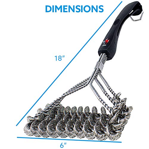 Kona Cepillo de parrilla de acero inoxidable, 100 % resistente al óxido, seguro para porcelana, cerámica, acero y hierro fundido, ideal como regalo