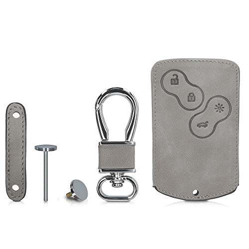 kwmobile Funda Compatible con Renault Llave de Coche de 4 Botones (Solo Keyless Go) - Case de Piel de Nobuck sintética para Mando de Coche - Don't Touch my Key Gris