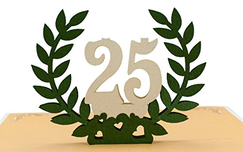 L12 tarjeta de felicitación para bodas de plata, hecho a mano desplecable con diseño 3D de acero