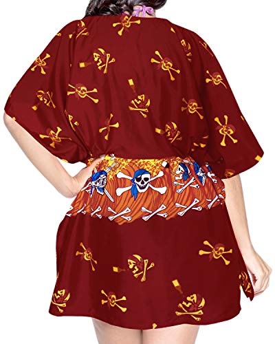 LA LEELA Piratas Calabaza Cráneo Cosplay Disfraces De Fiesta De Halloween Costume Playa de del Traje de baño Bikini Traje de baño de Las Mujeres Cubre para Arriba el Vestido Kimono Caft?n Rojo_D770