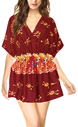 LA LEELA Piratas Calabaza Cráneo Cosplay Disfraces De Fiesta De Halloween Costume Playa de del Traje de baño Bikini Traje de baño de Las Mujeres Cubre para Arriba el Vestido Kimono Caft?n Rojo_D770