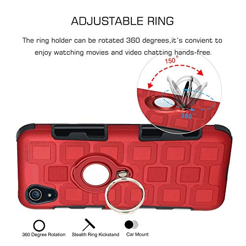 Labanema Xperia XA1 Funda, 360 Rotating Ring Grip Stand Holder Capa TPU + PC Shockproof Anti-rasguños teléfono Caso protección Cáscara Cover para Sony Xperia XA1 - Rojo