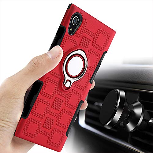 Labanema Xperia XA1 Funda, 360 Rotating Ring Grip Stand Holder Capa TPU + PC Shockproof Anti-rasguños teléfono Caso protección Cáscara Cover para Sony Xperia XA1 - Rojo