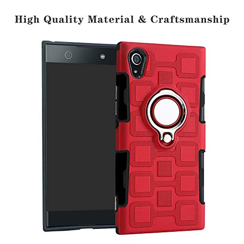 Labanema Xperia XA1 Funda, 360 Rotating Ring Grip Stand Holder Capa TPU + PC Shockproof Anti-rasguños teléfono Caso protección Cáscara Cover para Sony Xperia XA1 - Rojo