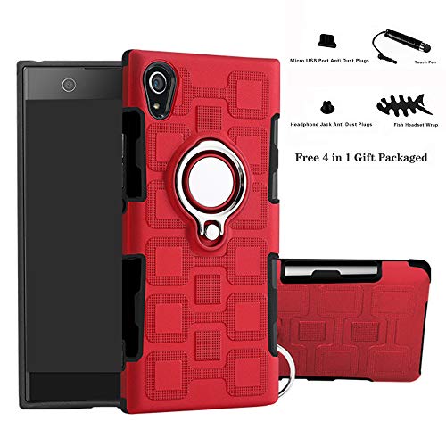 Labanema Xperia XA1 Funda, 360 Rotating Ring Grip Stand Holder Capa TPU + PC Shockproof Anti-rasguños teléfono Caso protección Cáscara Cover para Sony Xperia XA1 - Rojo