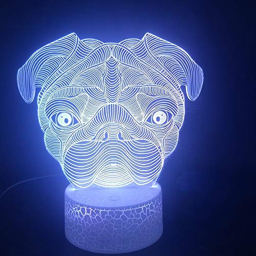 Lámpara de ilusión 3D Light Pug Puppies Colorido con control remoto Base brillante Suministro directo Alimentado por batería Entrega visual LED Luz nocturna
