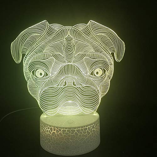 Lámpara de ilusión 3D Light Pug Puppies Colorido con control remoto Base brillante Suministro directo Alimentado por batería Entrega visual LED Luz nocturna