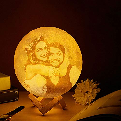 Lámpara De Luna 3D Con Foto Personalizada Soporte, Con Foto Y Texto, 16 Colores, Luz De Noche De Luna Con Carga Usb Para Niños, Cumpleaños, Acción De Gracias,Regalos Del Día De La Madre(15cm)