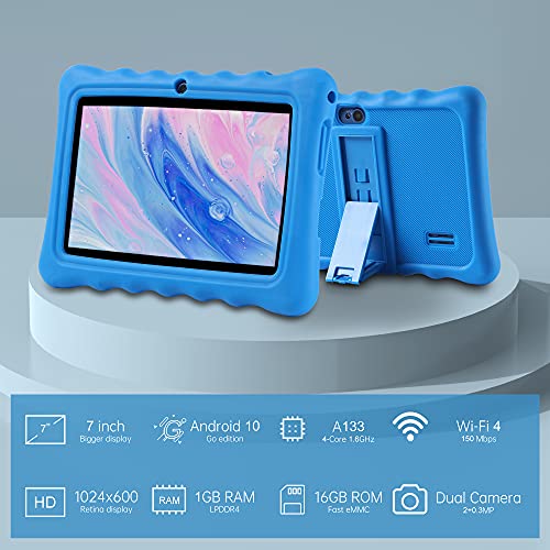 LAMZIEN P2 Tablet 7 Pulgadas, Android 10 Tableta WIFI 16GB (TF 128GB), IPS HD Quad-Core GPS Bluetooth Dual-Cámara Google Play GMS Certified, con funda,Azul