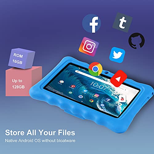 LAMZIEN P2 Tablet 7 Pulgadas, Android 10 Tableta WIFI 16GB (TF 128GB), IPS HD Quad-Core GPS Bluetooth Dual-Cámara Google Play GMS Certified, con funda,Azul