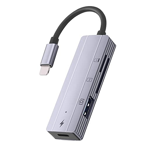 Lector de tarjetas SD para iPhone, TargetGo adaptador de cámara USB con puerto de carga, adaptador iOS OTG compatible con lector de tarjetas USB, unidad flash USB, mouse, teclado, MIDI