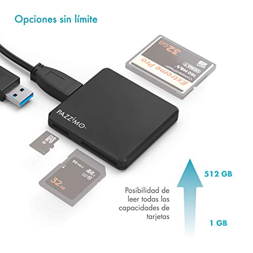Lector de Tarjetas USB 3.0 para SD de, Tarjetas Micro SD y CF (SD/SDHC/SDXC/MicroSD/MicroSDHC/microSDXC/CF)