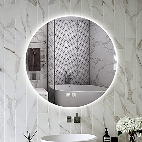 LED Illuminated Bathroom Mirror Round Wall Mirror with Touch/Dimmable/Demister Pad Makeup Mirror for Vanity Living Room Bedroom(Size:50CM)