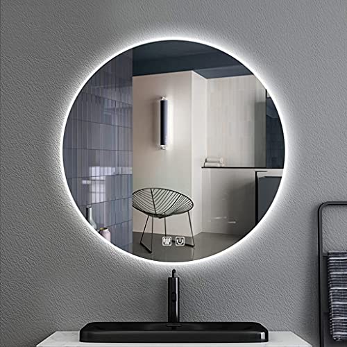 LED Illuminated Bathroom Mirror Round Wall Mirror with Touch/Dimmable/Demister Pad Makeup Mirror for Vanity Living Room Bedroom(Size:50CM)