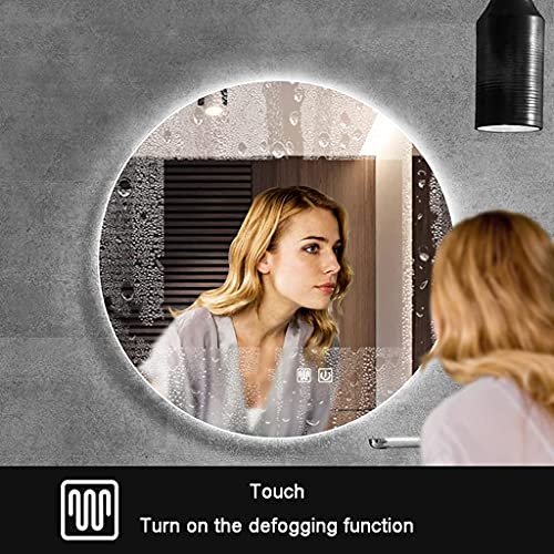 LED Illuminated Bathroom Mirror Round Wall Mirror with Touch/Dimmable/Demister Pad Makeup Mirror for Vanity Living Room Bedroom(Size:50CM)