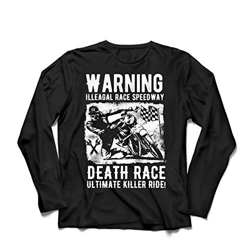 lepni.me Camiseta de Manga Larga para Hombre Carrera de la Muerte: Paseo definitivo, Carreras de Motos, Motorista de cráneo, clásico, Vintage, Moto Retro (XXXX-Large Negro Multicolor)