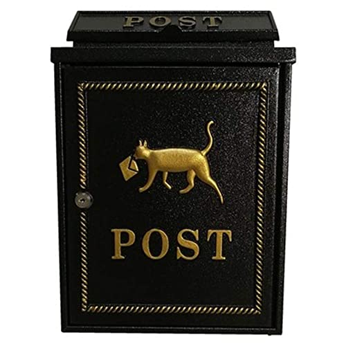 Letter Box Delivery Cat Modern House Outdoor Letter Box Wall Mount Locking Outside Mailboxes Rust & Water Proof Vertical Retro Classic Mailbox Wall Mounted Post Box (Black Free Size)