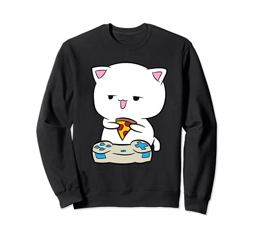 Lindo Gato Jugando Videojuegos y Comiendo Pizza Sudadera