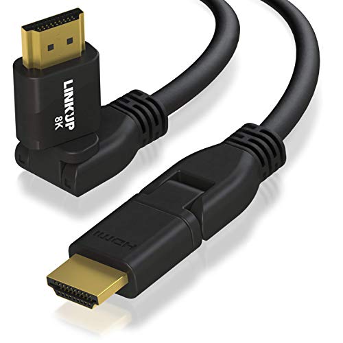 LINKUP – 8K Cable HDMI 2.1 60Hz 360° Conector Ángulo Giratorio | Video Digital HDR HDCP2.2 – Robusto 28AWG – Alta Velocidad 48GB/s | 10K 4K 1080 | Compatible con Apple Xbox PS5 LG Samsung Roku -0.9m