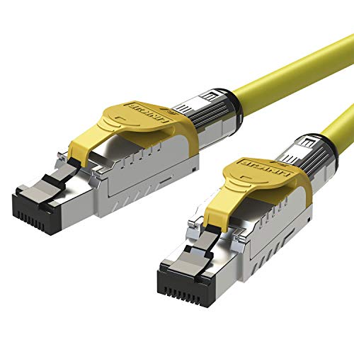 LINKUP - [GHMT & DSX8000 Certificado] Cable de Conexión Ethernet Cat8 S/FTP 22AWG Cable Sólido Blindado Doble┃2000MHz 2GHz 40Gbps┃5ª Gen Ethernet LAN Red Cables de Estructura┃Amarillo┃15m (50 pies)