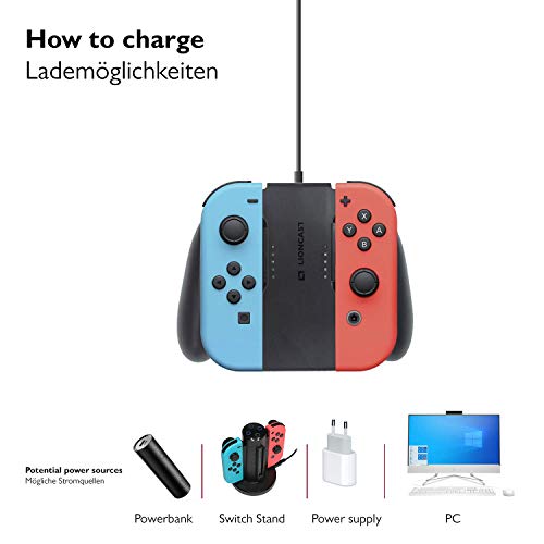Lioncast Grips para Joy con - Empuñadura de Carga Compatible con los Mandos Joy-con - Carga USB-C - Fácil de Usar, Ergonómico y Cómodo para Jugar - Pantalla LED - Accesorios para Nintendo Switch