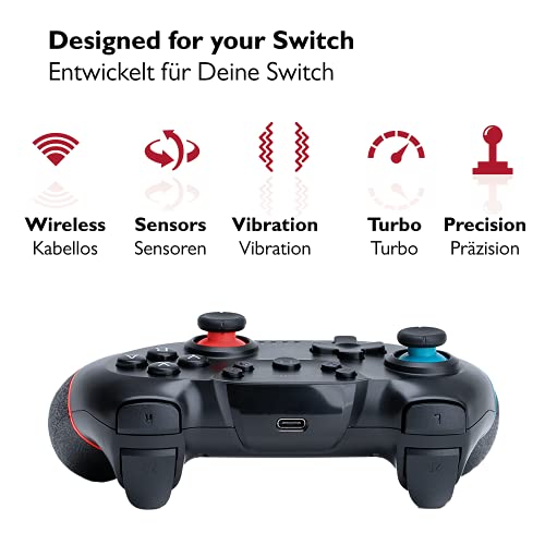 Lioncast Mando Inalámbrico - Compatible con Nintendo Switch, Vibración Dual Rumble, Control de Movimiento de 6 Ejes, Agarre de Goma - Alcance de 10 metros, 15 Horas de Juego - Accesorios para Juegos