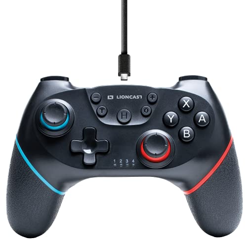 Lioncast Mando Inalámbrico - Compatible con Nintendo Switch, Vibración Dual Rumble, Control de Movimiento de 6 Ejes, Agarre de Goma - Alcance de 10 metros, 15 Horas de Juego - Accesorios para Juegos