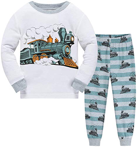Little Hand - Pijama para niños (100% algodón), diseño de dinosaurios, 2 piezas, ropa de dormir de 1 a 7 años Blanco 2# Steam Tren/Blanco 6-7 Años