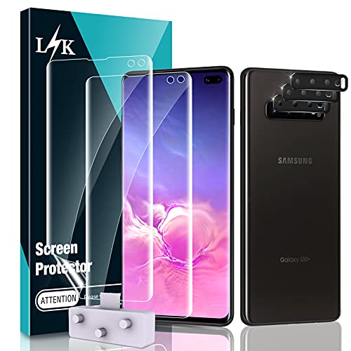 LϟK 5 Pack Protector de Pantalla para Samsung Galaxy S10 Plus S10+ con 2 Pack HD Película de TPU y 3 Pack Protector de Lente de Cámara - Negro - Sin Burbujas Huella Digital Ultrasónica