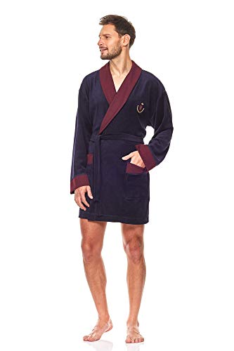 L&L - 9101 Albornoz de Lujo para Hombres, Extremadamente Corto y Suave Bata de Baño. Bata de Casa para Hombres. (Azul Marino, XX-Large)