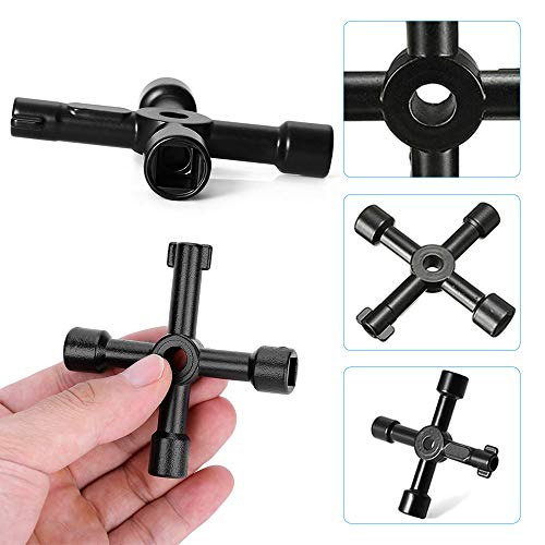 Llave de 4 vías Purga del Radiador, Llave de Utilidad Caja Eléctrica Medidor de Gas, Servicio de 4 Vías Llave de Utilidad Multifuncional Panel Llave de Armario Eléctrico Llaves de Radiador(Negro)