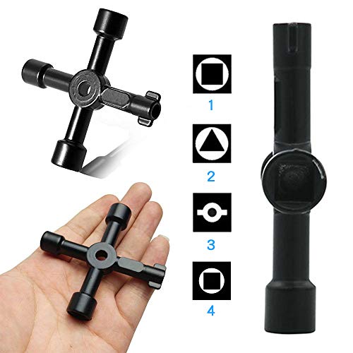 Llave de 4 vías Purga del Radiador, Llave de Utilidad Caja Eléctrica Medidor de Gas, Servicio de 4 Vías Llave de Utilidad Multifuncional Panel Llave de Armario Eléctrico Llaves de Radiador(Negro)