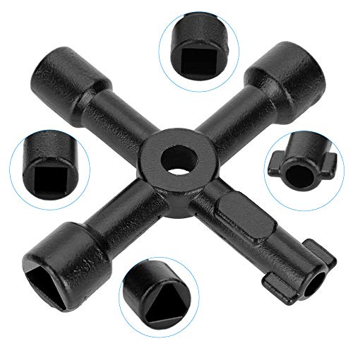 Llave de 4 vías Purga del Radiador, Llave de Utilidad Caja Eléctrica Medidor de Gas, Servicio de 4 Vías Llave de Utilidad Multifuncional Panel Llave de Armario Eléctrico Llaves de Radiador(Negro)