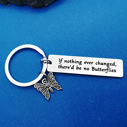 Llavero de mariposa con texto en inglés «If Nothing Ever Changed There 'd Be No Butterflies» con frase inspiradora de mariposas