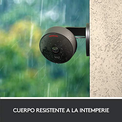 Logitech Circle View Cámara de seguridad doméstica con cable resistente a la intemperie, angular de 180°, HD 1080p, visión nocturna, audio de dos vías, con cifrado y Apple HomeKit Secure Video - Negro