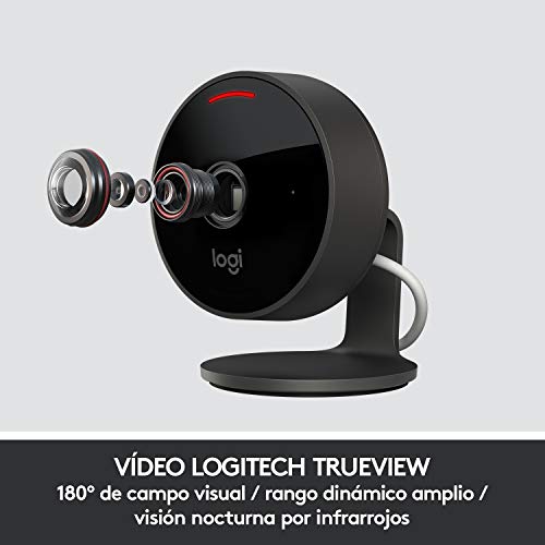 Logitech Circle View Cámara de seguridad doméstica con cable resistente a la intemperie, angular de 180°, HD 1080p, visión nocturna, audio de dos vías, con cifrado y Apple HomeKit Secure Video - Negro