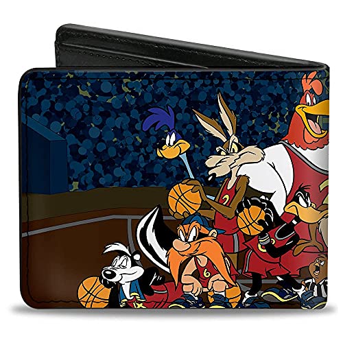 Looney Tunes - Cartera plegable de poliuretano con hebilla desplegable, diseño de equipo de baloncesto y árbitro