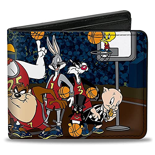 Looney Tunes - Cartera plegable de poliuretano con hebilla desplegable, diseño de equipo de baloncesto y árbitro