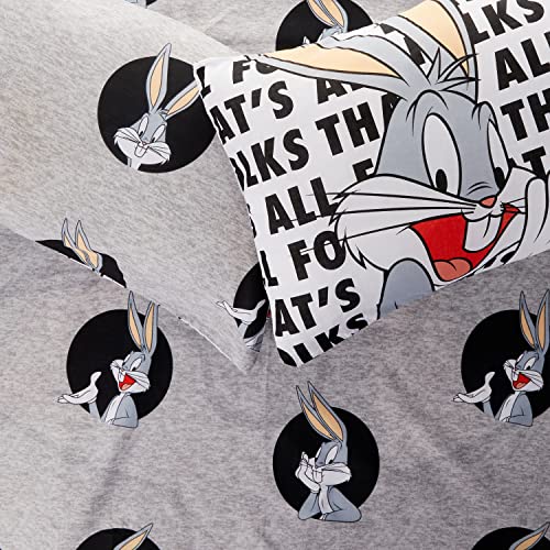 Looney Tunes Thats All Bugs - Juego de Funda de edredón Reversible (200 x 200 cm), Color Gris