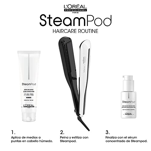 L'Oreal Professionnel | Plancha profesional Steampod 3.0 + Neceser termo-resistente + crema y sérum vapo-activados, Steampod Pack Edición Limitada LOVE, Blanca