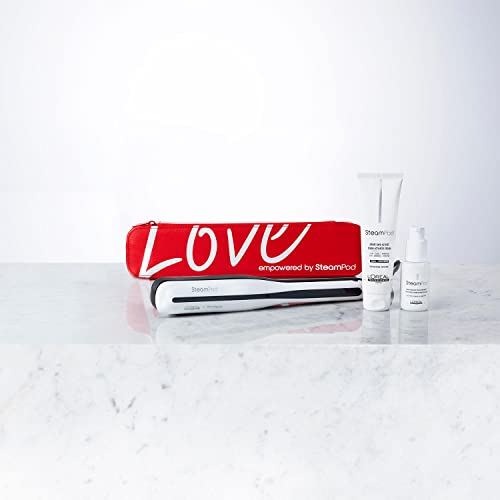 L'Oreal Professionnel | Plancha profesional Steampod 3.0 + Neceser termo-resistente + crema y sérum vapo-activados, Steampod Pack Edición Limitada LOVE, Blanca
