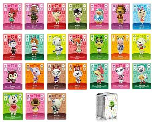 Lote de 24 tarjetas NFC de 25 a 48 para Amiibo Animal Crossing New Horizon compatible con Nintendo Switch Lite Wii U New 3DS Rare de aldeanos Serie 1 a 4 con funda de almacenamiento