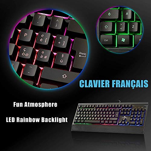LYCANDER - Teclado Gaming Francés con cable USB (1.8m), 19 teclas anti-ghosting, retroiluminación LED arcoíris