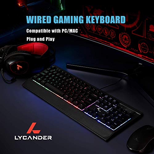 LYCANDER - Teclado Gaming Francés con cable USB (1.8m), 19 teclas anti-ghosting, retroiluminación LED arcoíris
